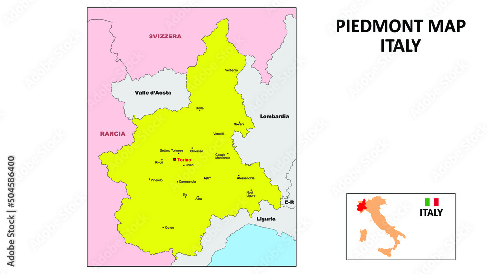 Fototapeta Piedmont Map. State and district map of Piedmont. Political map of Piedmont with the major district