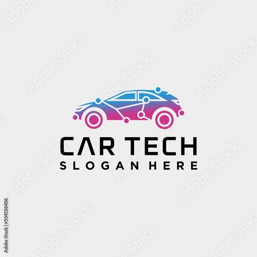 High-tech modern car logo design, car technology logo, tech car performance tuning 