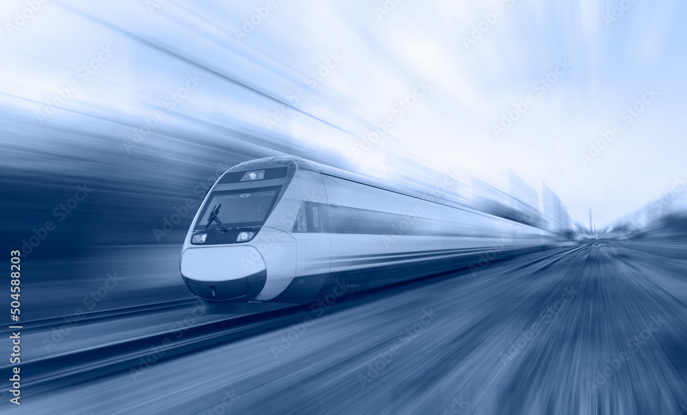 High speed train runs on rail tracks