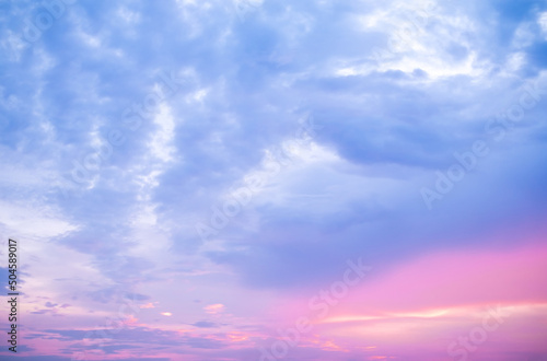 beautiful soft orange clouds  and sunlight on the blue sky perfect for the background  take in morning Twilight  sky  gradient background purple sky