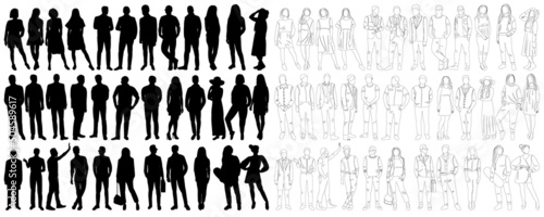 people set sketch, outline, isolated on white background, vector