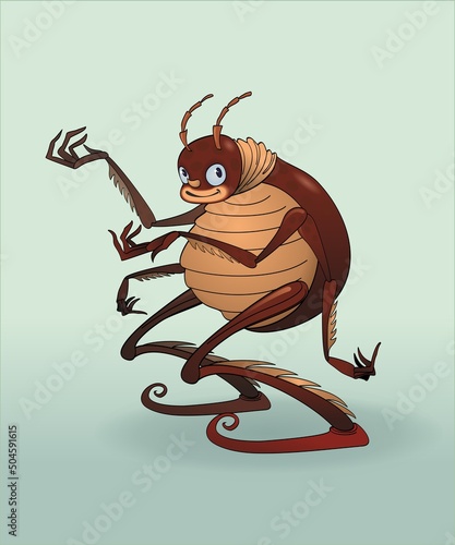 cartoon style flea insect smiles spreads its arms and enjoys life