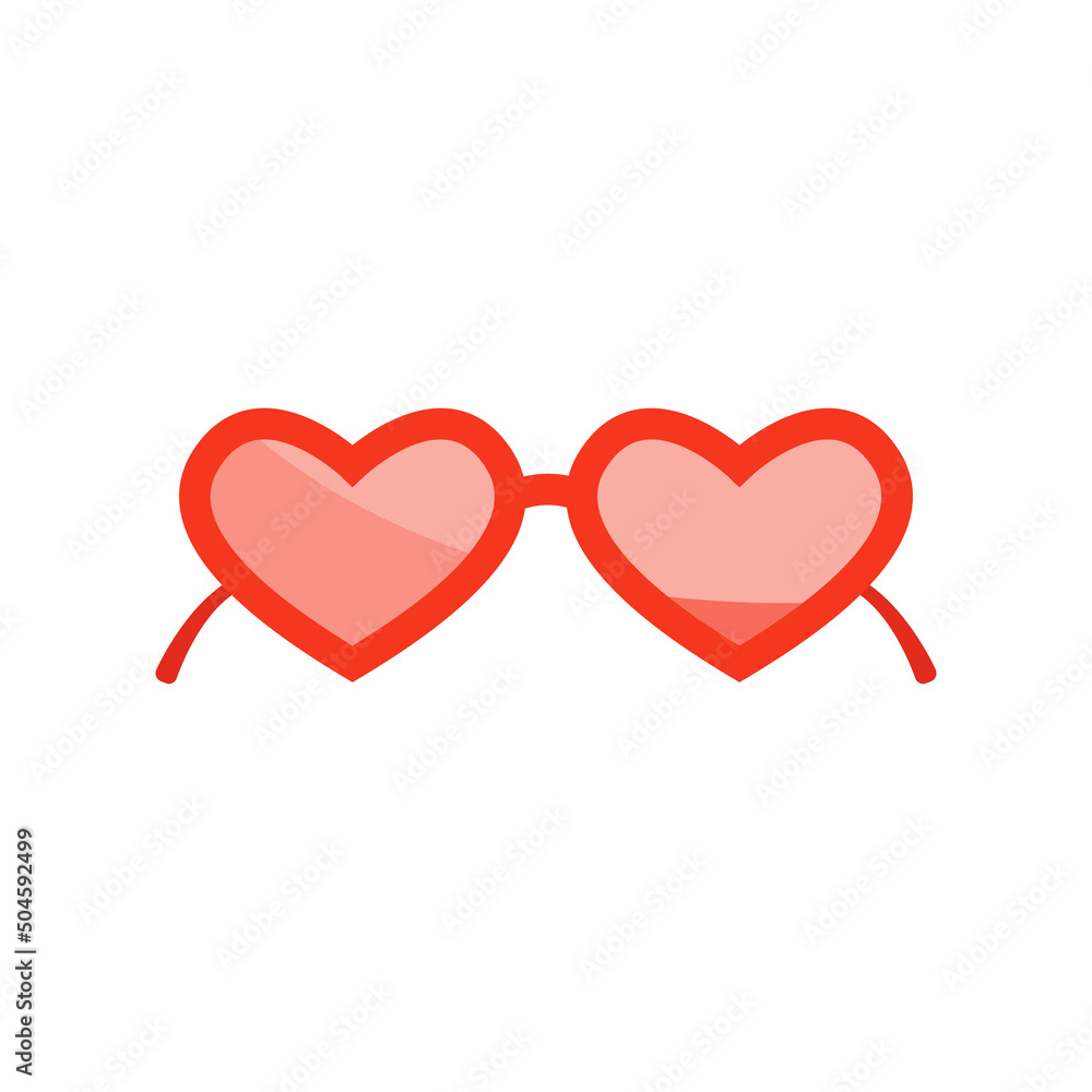 Sunglasses vector illustration or icon. Red and heart shaped and framed. Fashion. Beach season pool and sea aquapark or beach. Woman or girl. Holiday and vacation