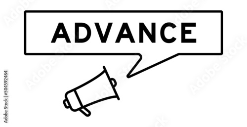 Megaphone icon with speech bubble in word advance on white background