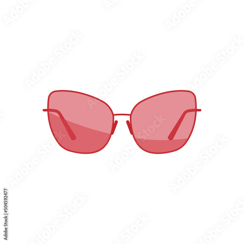 Sunglasses vector illustration or icon. Red and heart shaped and framed. Fashion. Beach season pool and sea aquapark or beach. Woman or girl. Holiday and vacation