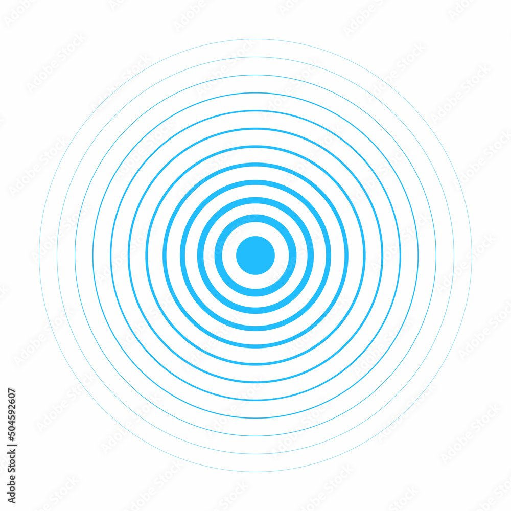 Blue circle wave effect. Radar, sound wave or water rings sign. Circle spin target. Signal concentric icon. Vector illustration