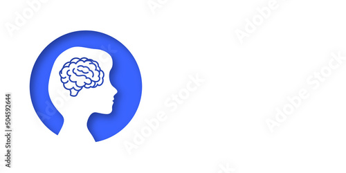 White banner with a girl's head. Place for your text. opy space. Medical concept of diseases of the brain. Stroke, ischemia, Alzheimer's, aneurysm, tumor and atherosclerosis
