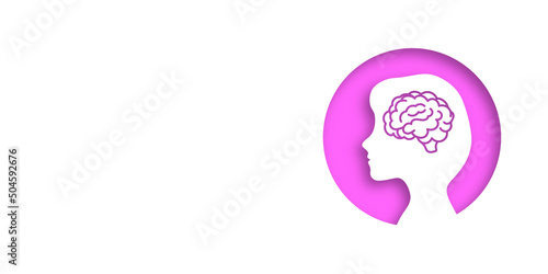 White banner with a girl's head. Place for your text. opy space. Medical concept of diseases of the brain. Stroke, ischemia, Alzheimer's, aneurysm, tumor and atherosclerosis