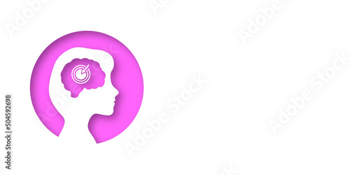 White banner with a girl's head. Place for your text. opy space. Medical concept of diseases of the brain. Stroke, ischemia, Alzheimer's, aneurysm, tumor and atherosclerosis