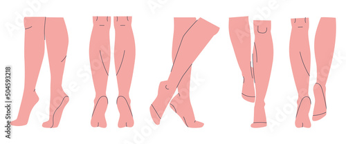 Beautiful slender female legs. Smooth skin, healthy blood vessels, well-groomed feet. Flat vector illustration. Eps10
