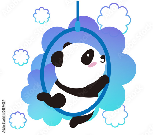 Fitness panda do aerial yoga, dance and fly exercise with gradient geometric background - hoop