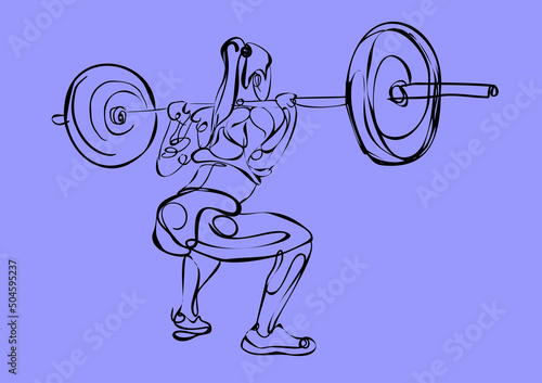 Female fitness performing doing deadlift exercise with weight bar in the gym-sketch