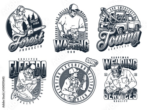 Working people monochrome emblems set