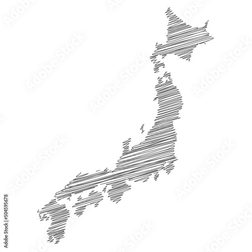 vector illustration of scribble drawing map of Japan