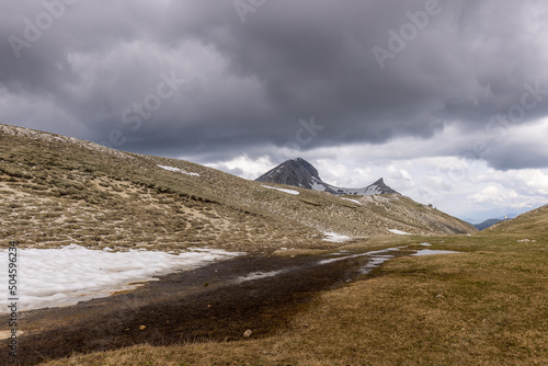 View of a mountain landscape with the Grand Veymont and its surroundings, Vercors, France