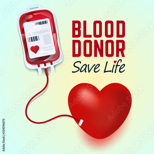 Blood donation illustration concept with blood bag. World blood donor day.