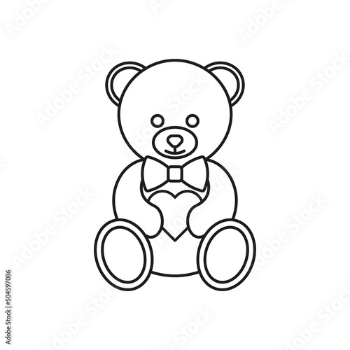 Teddy bear with heart icon. Vector. Line style.