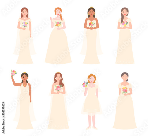 Beautiful bride character in wedding dress. flat design style vector illustration.