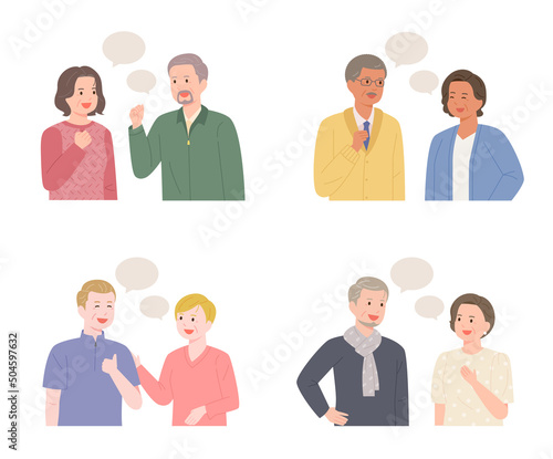 Diverse people are having a conversation. flat design style vector illustration.