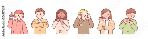 Collection of people making negative gestures. flat design style vector illustration.