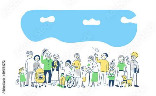 多様性　さまざまな人々　全身