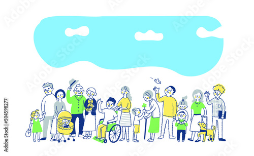 多様性　さまざまな人々　全身