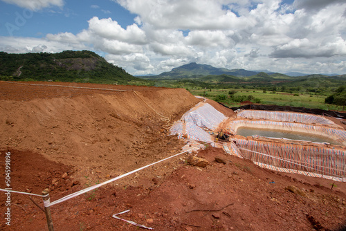 Fotografi A settling pond made for diverting mine drainage and gold decantation