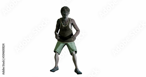 zombie scary woman walks with her arms outstretched not isolated white background. 3d render