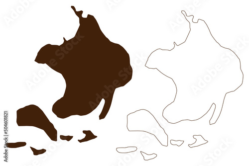 Duke of York Islands (New Guinea, Pacific Ocean, Bismarck Archipelago) map vector illustration, scribble sketch Kabakon or Kaka Kon, Kerawara, Ulu, Mioko and Mualim map photo