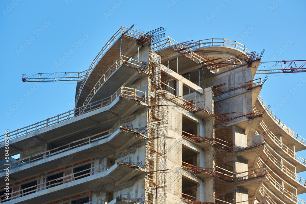 Construction of a modern reinforced concrete building in Europe