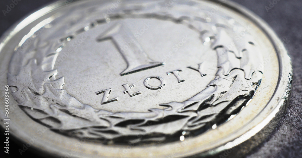 Translation: 1 zloty. Fragment of Polish one zloty coin close-up. National currency of Poland. Horizontal stories. News about economy or finance. Loan and credit. Wages and taxes. Macro Translation: 1 zloty. Fragment of Polish one zloty coin close-up. National currency of Poland. Horizontal stories. News about economy or finance. Loan and credit. Wages and taxes. Macro