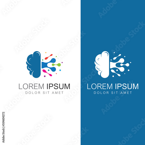 Brain logo. Brain logo with combination of technology and brain part nerve cells, with design concept vector illustration template.