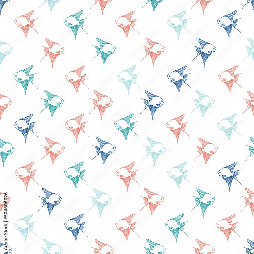 Colorful fishes silhouette seamless pattern Colorful fishes silhouette seamless pattern