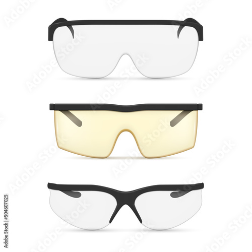Collection realistic protective eyeglasses different shape template vector illustration