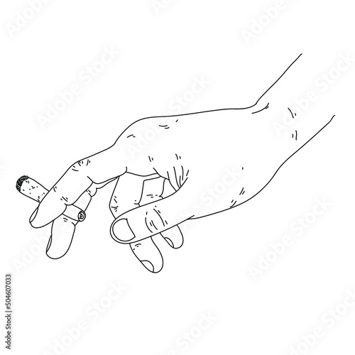 Vector illustration of hand holding a cigarette. Marijuana joint in a hand isolated on white background.