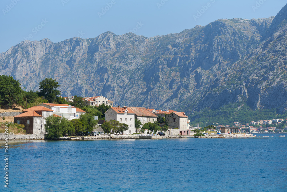 Seascape of the resort town against the backdrop of mountains Seascape of the resort town against the backdrop of mountains