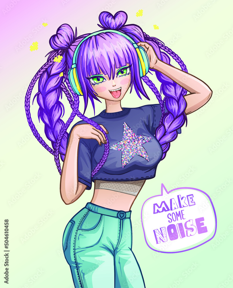 beautiful teenager girl with pigtails anime head character 2508121 Vector  Art at Vecteezy