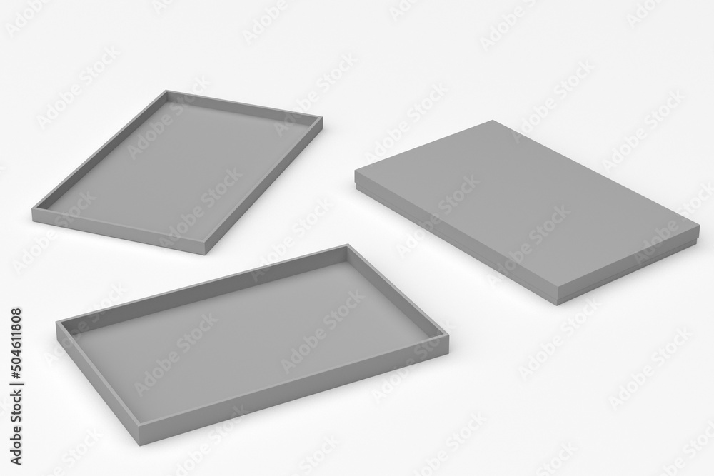 Low profile packaging box 3d rendering mockup Low profile packaging box 3d rendering mockup
