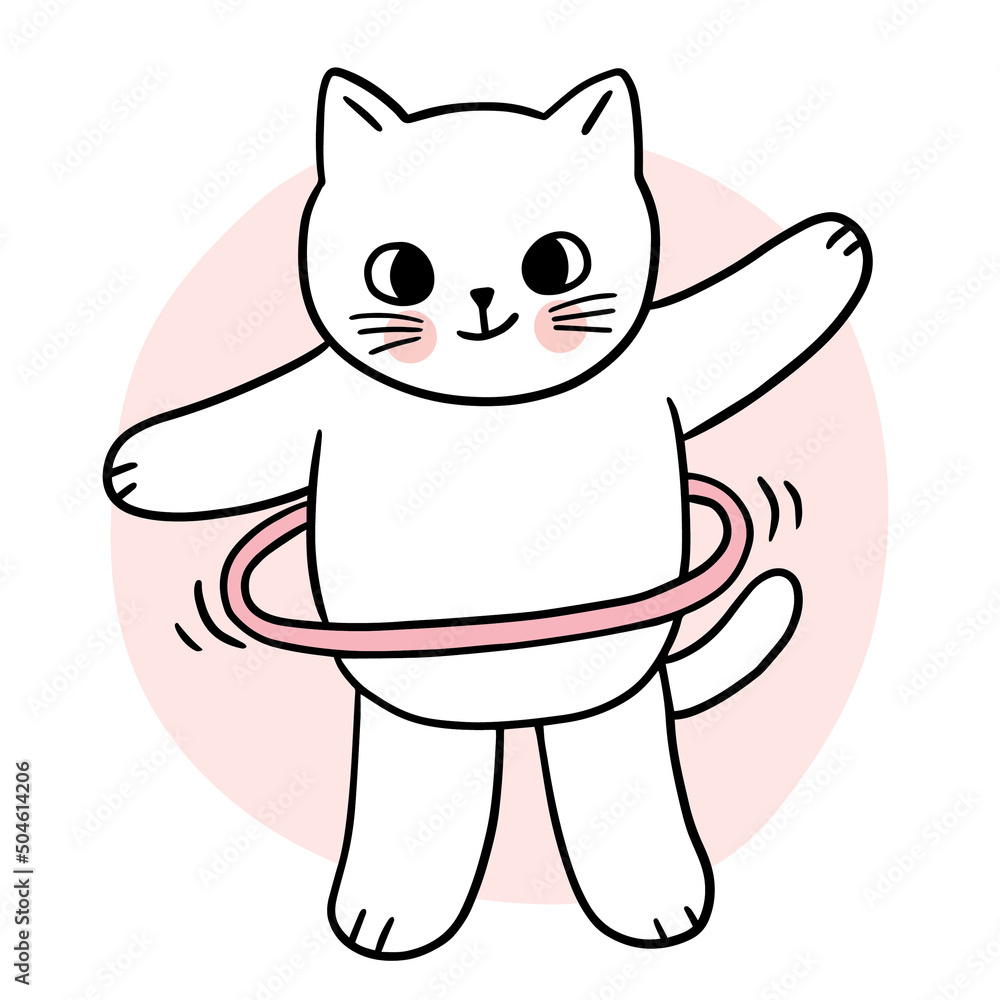 Cartoon cute cat exercise hula hoop vector. Cartoon cute cat exercise hula hoop vector.