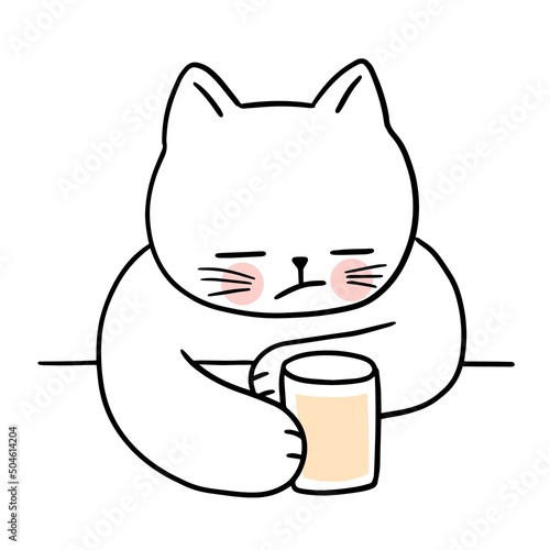 Cartoon cute cat drinking beer vector.