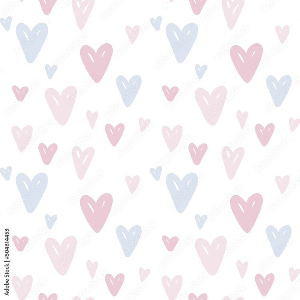 Naive Pastel Hearts Seamless Vector Pattern in Romantic Style. Background for nursery room, for kids apparel Naive Pastel Hearts Seamless Vector Pattern in Romantic Style. Background for nursery room, for kids apparel