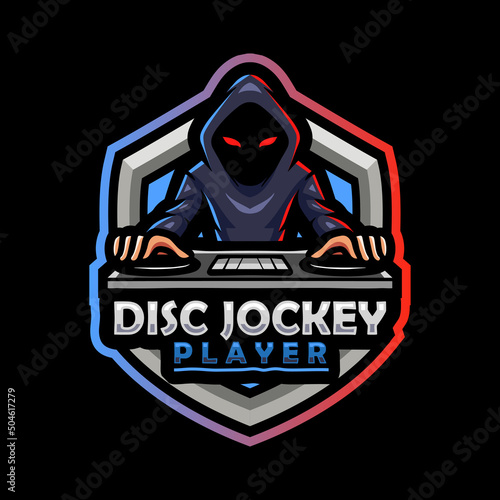 Disc jockey mascot. esport logo design. for electronic sport gaming logo and t shirt or twitch and youtube logo