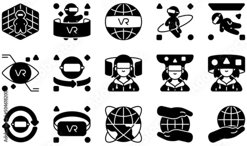 Set of Vector Icons Related to Metaverse. Contains such Icons as Space, Virtual Reality, Virtual Space, Vision, Vr, Vr Glasses and more.