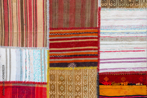 Close-up view of handmade carpets. Texture shot.