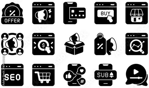 Set of Vector Icons Related to Online Marketing. Contains such Icons as Online Marketing, Online Payment, Online Shopping, Online Store, Outbound Marketing, Seo and more.