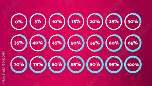 5 10 15 20 25 30 35 40 45 50 55 60 65 70 75 80 85 90 95 100 0 percent pie charts. Abstract poly background. Vector percentage infographic icons