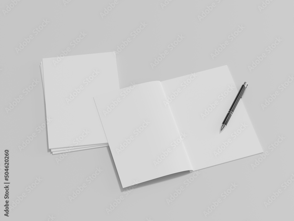 White blank book mockup, notebook paper, 3d rendering, 3d illustration White blank book mockup, notebook paper, 3d rendering, 3d illustration