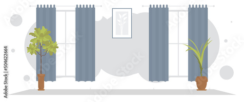 Wide room with decorative houseplant Room design Cartoon style.
