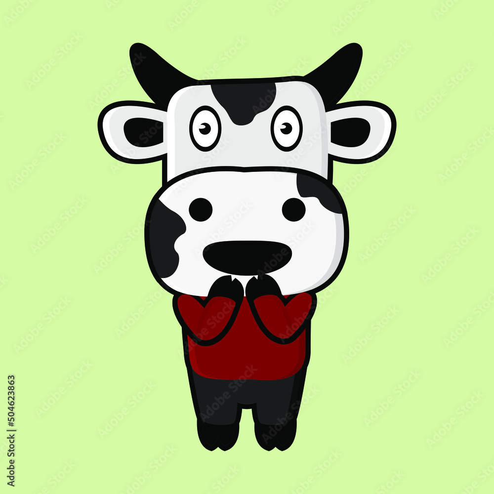 Obraz premium Cute cow mascot with wow expression of illustration vector