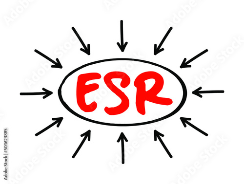 ESR Erythrocyte Sedimentation Rate - type of blood test that measures how quickly erythrocytes settle at the bottom of a test tube that contains a blood sample, acronym text with arrows